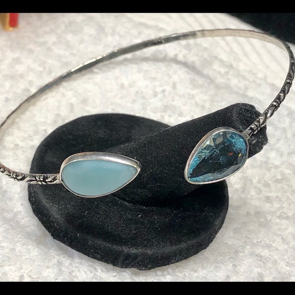 🦋Larimar and blue topaz silver bangle -adjustable - Picture 11 of 14